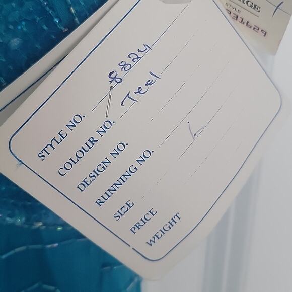 NWT Swee Lo Vintage 80s Deadstock Silk Beaded Turquoise Dress, L (10-12) - Picture 10 of 11